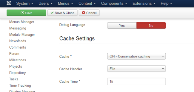 cache settings