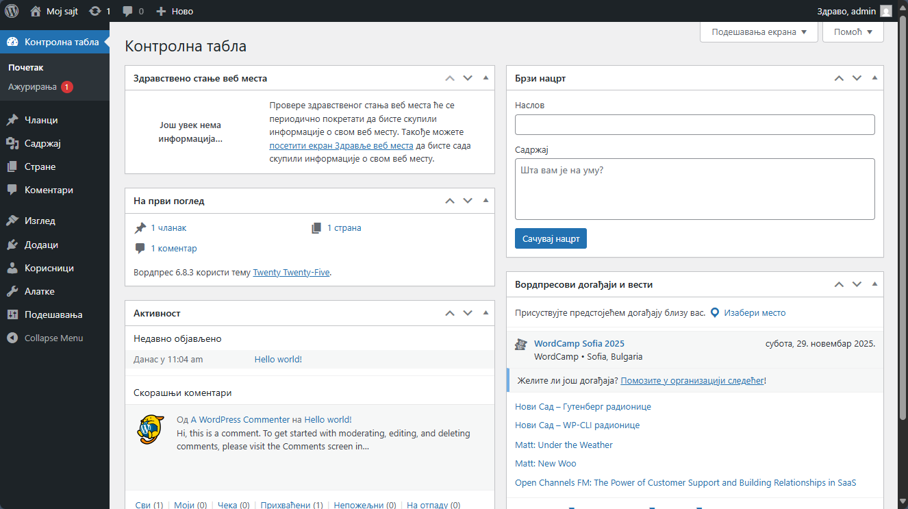 WordPress - admin panel